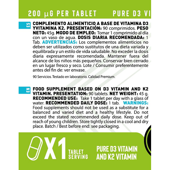VITAMINA D3 + K2 (90 Cápsulas)