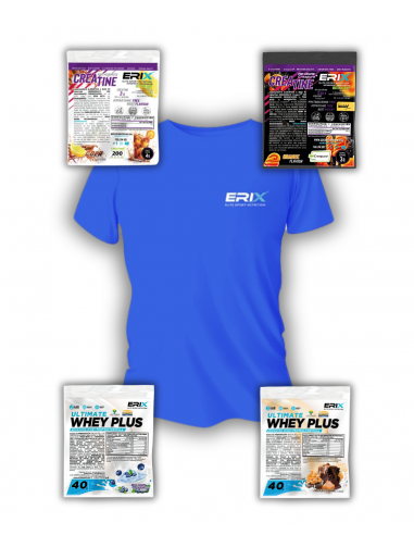 Camiseta Azul 2XL + Whey 1x40 gr Yogur griego/Arandanos + 1x40 gr Chococaramelo + Creatina 1x3 Gr Tropical + Naranja