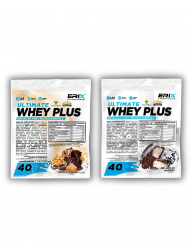 Whey Plus Ultimate 1x40 gr Choco-Caramelo + 1x40 gr Whey Plus Ultimate Choco-Coco