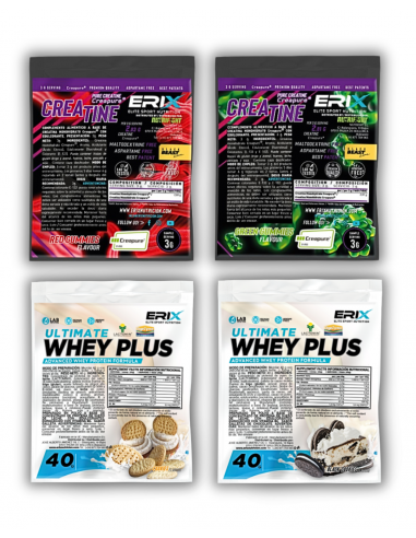 Whey Plus Ultimate 1x40 gr. Galleta + 1x40 gr. Black cookies + Creatina CREAPURE 1x10 Gr. Green Gummies + 1x10 Gr. Red Gummies