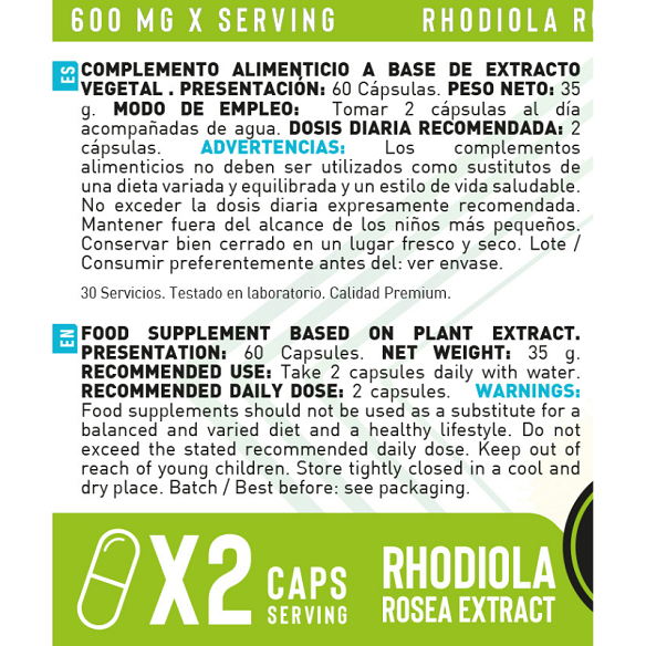 Rhodiola Rosea 600mg | Adaptógeno Anti-Estrés y Energía