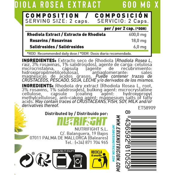 Rhodiola Rosea 600mg | Adaptógeno Anti-Estrés y Energía